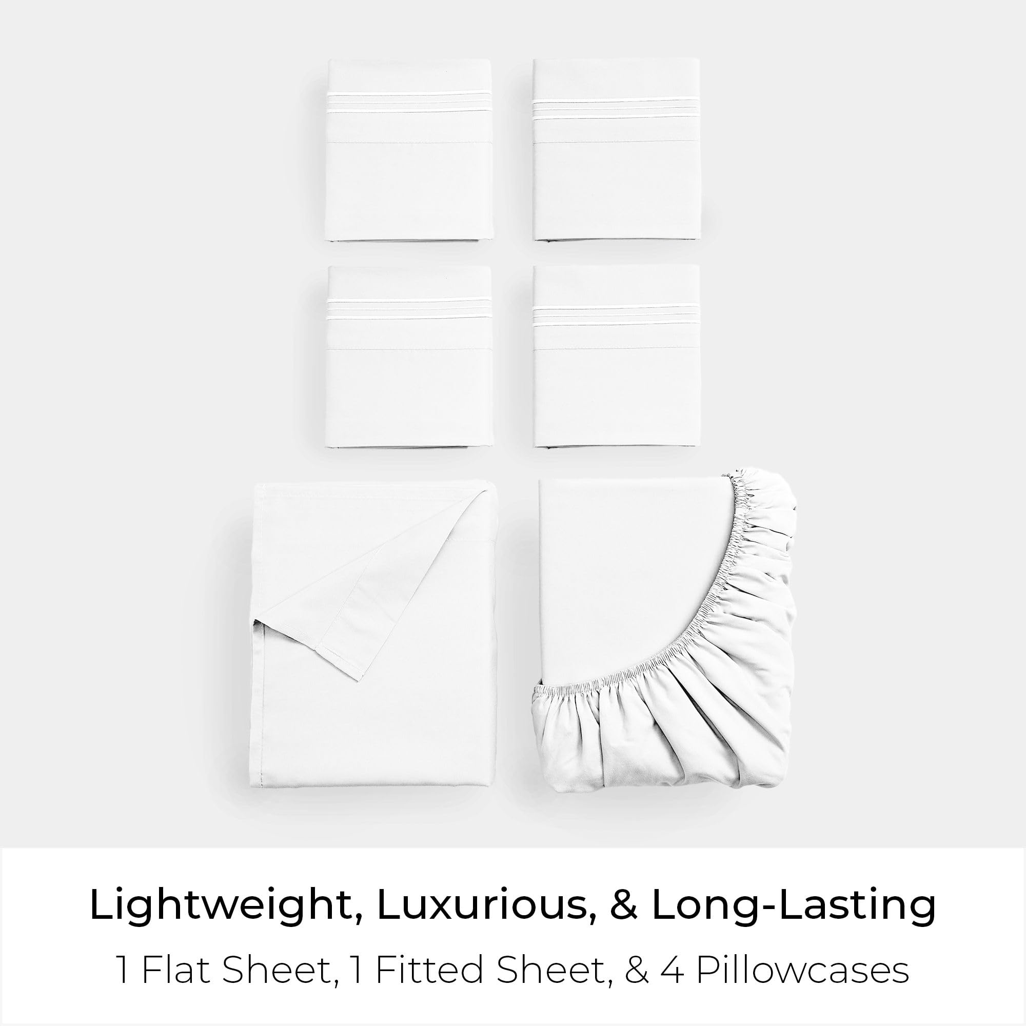 Mellanni King Sheet Set - 6-Piece Iconic Collection Bedding, (Including 4 Pillowcases), 16-Inch Deep Pocket, Easy Care, Extra Soft, Cooling Sheets, Brushed Microfiber - White