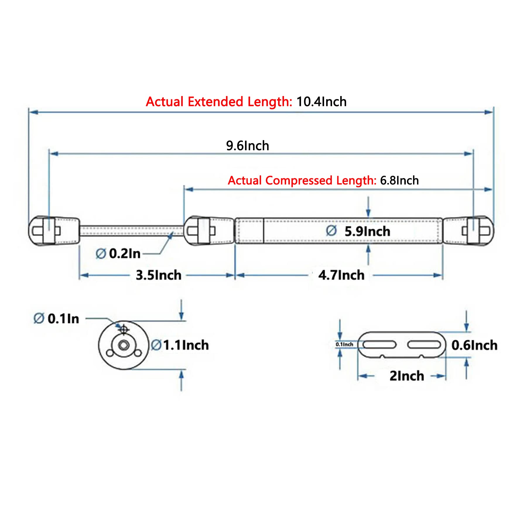 2 Pack Extended 10 inch Gas Prop Force 100N/22LB Gas Struts – Black Gas Springs/Window Lift and Lid Support/Gas Shocks for RV Bed Platform/Floor Hatch/Outdoor Bench/Cabinet/Tool Box