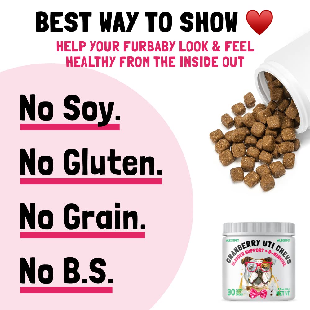 Cranberry UTI Chews for Dogs Bladder Suppot + D-Mannose Supports Kidney Urinary Tract and Bladder Health Natural Cranberry Wellness Supplement Immune System Booster Natural Pet Antioxidant 30 Chews