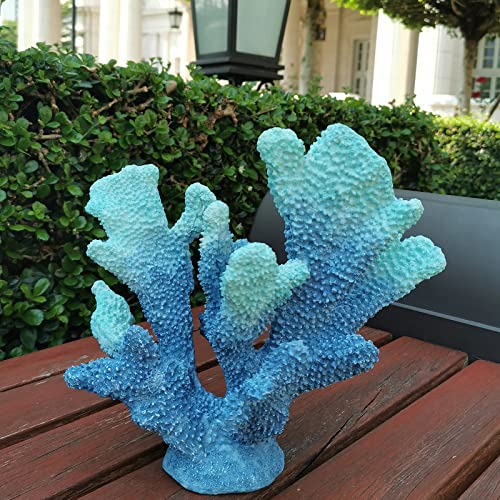 ALIWINER Blue Coral Decor - Faux Artificial Coral Reef Statue, Nautical Tabletop Decoration for Living Room and Home (7.8in Tall)