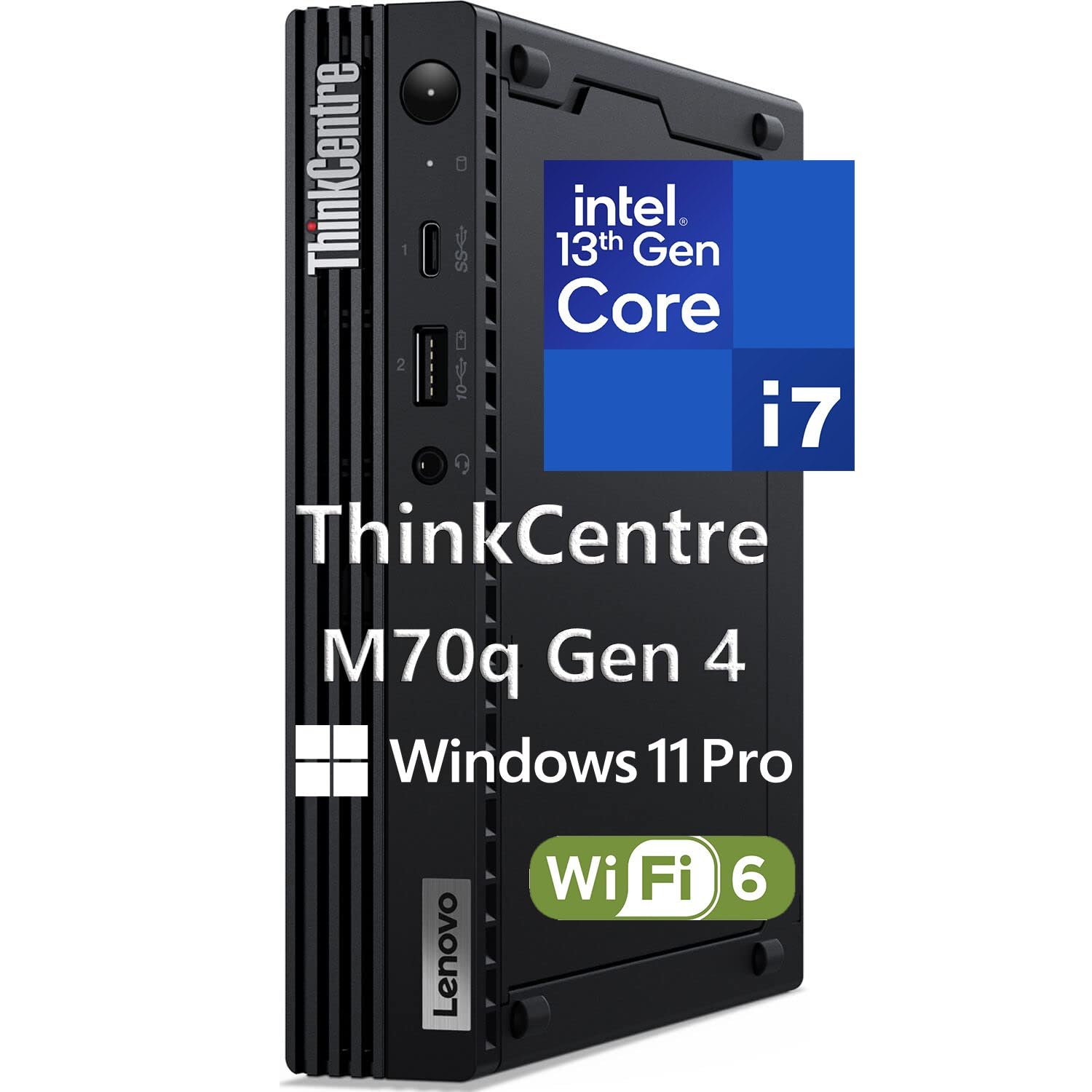 Lenovo ThinkCentre M70q Gen 4 MFF 1L Tiny PC Business Mini Desktop Computer, 32GB DDR5 RAM, 1TB PCIe SSD, 13th Gen Intel 16-Core i7-13700T, WiFi 6, RJ45, HDMI, DisplayPort, Windows 11 Pro