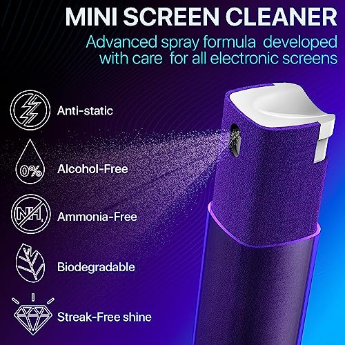 IO CLEAN Mini Screen Cleaner Spray – Finger Proof Screen Cleaner for Smartphones, iPads, MacBooks, Laptops, Car Screens, Touchscreens – 3 in1 Mist Cleaner, Microfiber Cloth and Protective Cover (Blue)