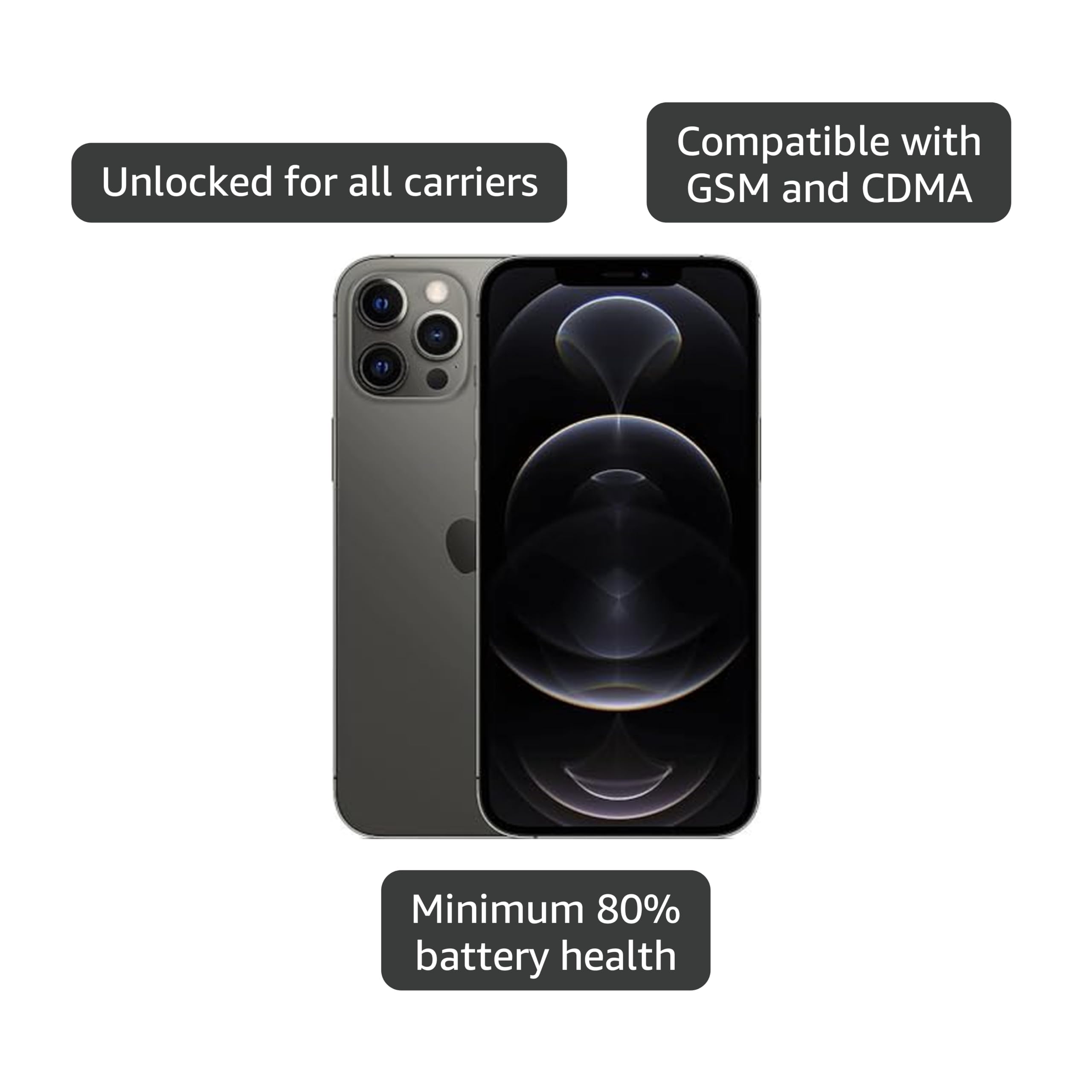 Apple iPhone 12 Pro Max 5G, US Version, 128GB, Graphite - Unlocked (Renewed)