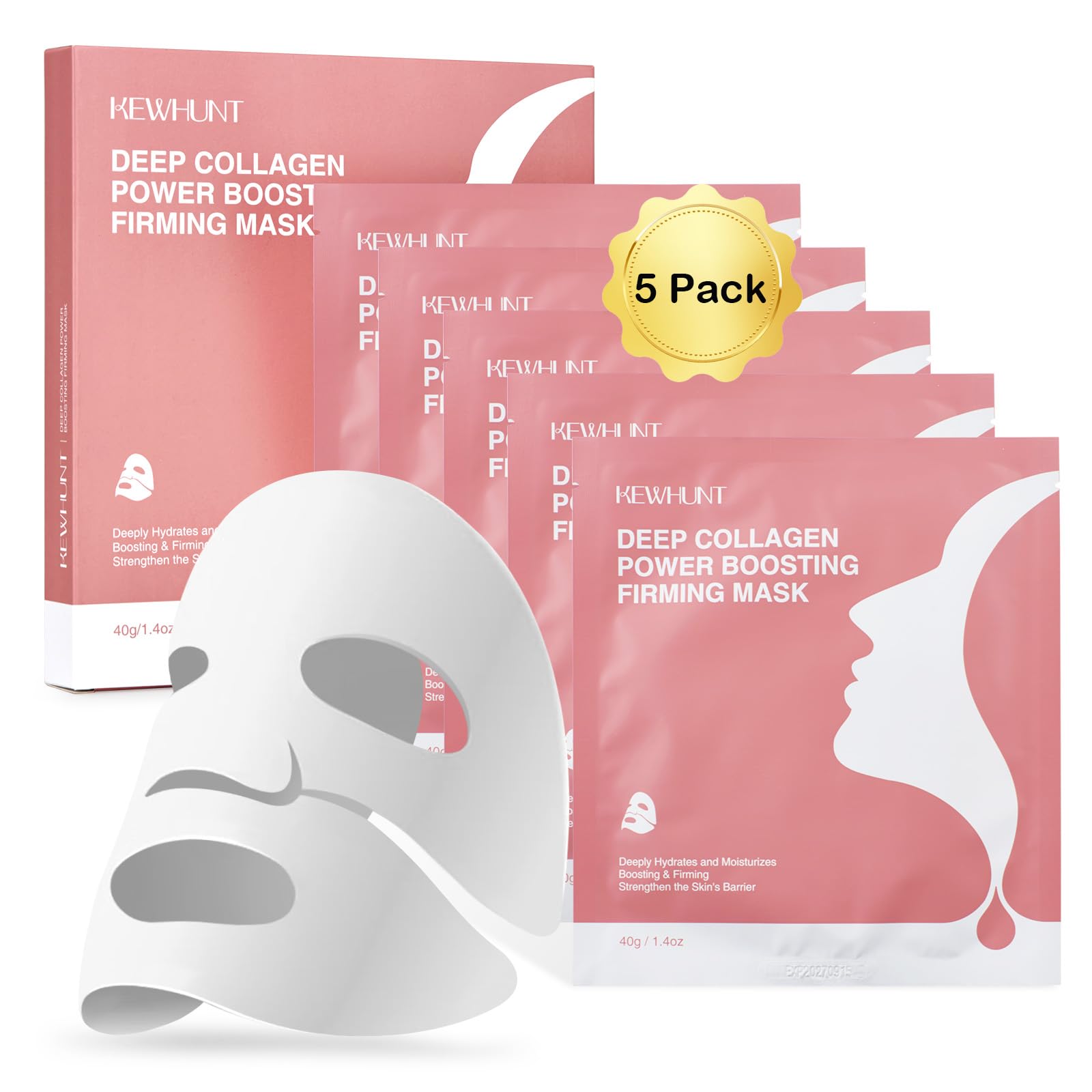 Deep Collagen Face Mask Overnight, Bio- Collagen Mask Real Deep Mask, Hydrating Hydrogel Masks with Low Molecular Collagen for Firming, Elasticity, Pore Minimizing 40g x 5ea Easter Basket Stuffers