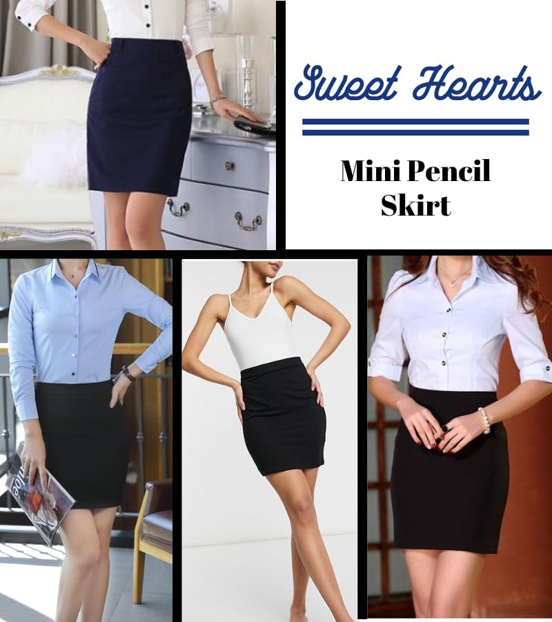 Sweet Hearts Black Faux Leather Mini Pencil Skirt for Women- Above Knee Basic Bodycon Skirt Made in USA (Black Faux Leather, Small)