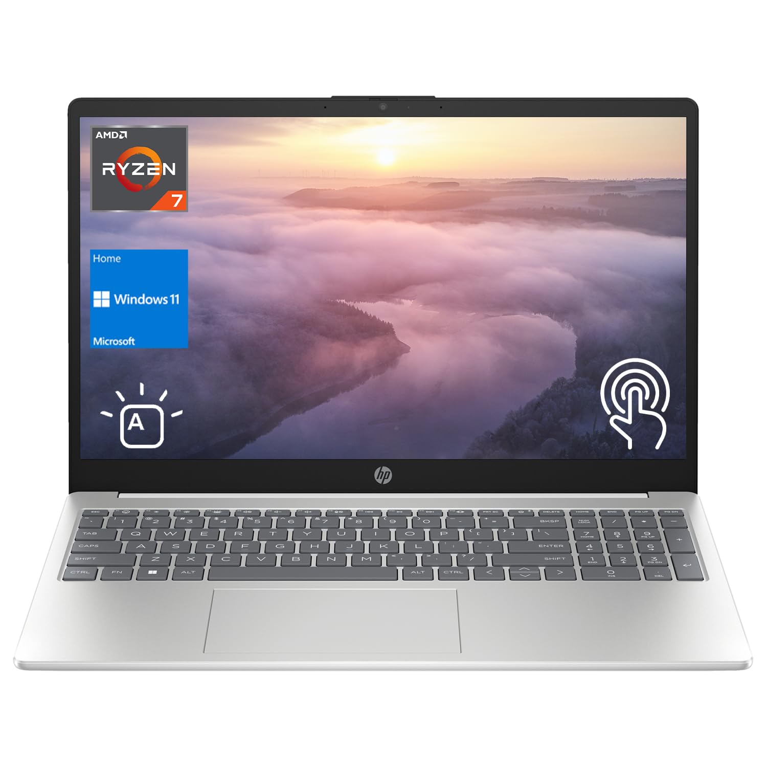 HP 2023 Laptop, 15.6" HD Touchscreen, AMD Ryzen 7 7730U Processor, 32GB RAM, 1TB PCIe SSD, Webcam, Backlit KB, HDMI, Type-C, Wi-Fi 6, Windows 11 Home, Silver