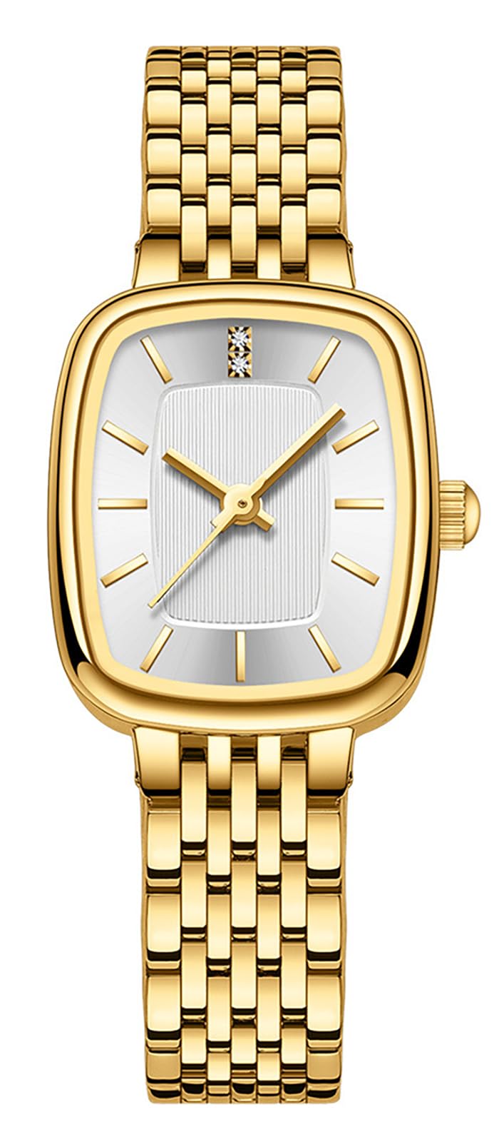 BESTKANG Women's Casual Fashion Rectangular Watch Quartz Wrist Watches with Stainless Steel Bracelet,Waterproof. (Gold White)