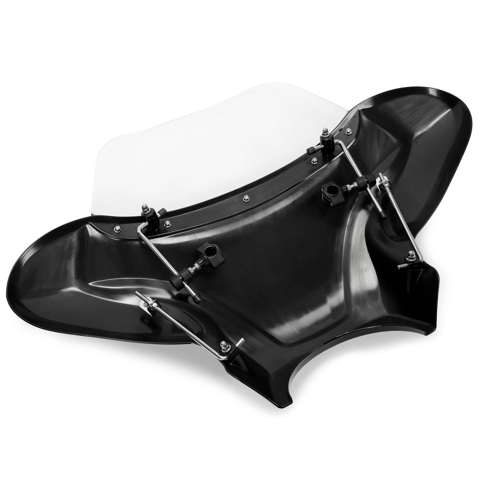 ECOTRIC Universal Motorcycle Cruiser Front Outer Fairing Batwing w/Clear Windshield 37" Wide x 24" Tall Bat Wing Transparent Black ABS Plastic Durable