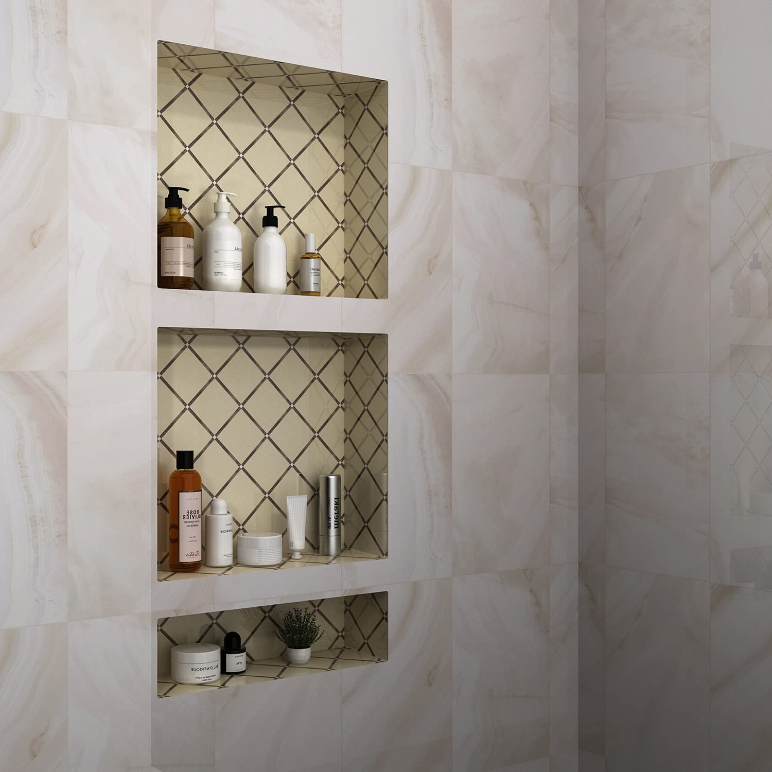 Zigzag Shower Niche Recessed, ABS Plastic Bathroom Shower Cube16×34 inches, with Texture