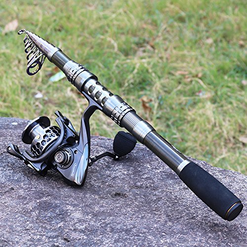 Sougayilang Telescopic Fishing Rod Reel Combos with Carbon Fiber Fishing Pole Spinning Reels and Fishing Accessories for Travel Ocean Saltwater Freshwater Fishing(1.8M/5.91FT)