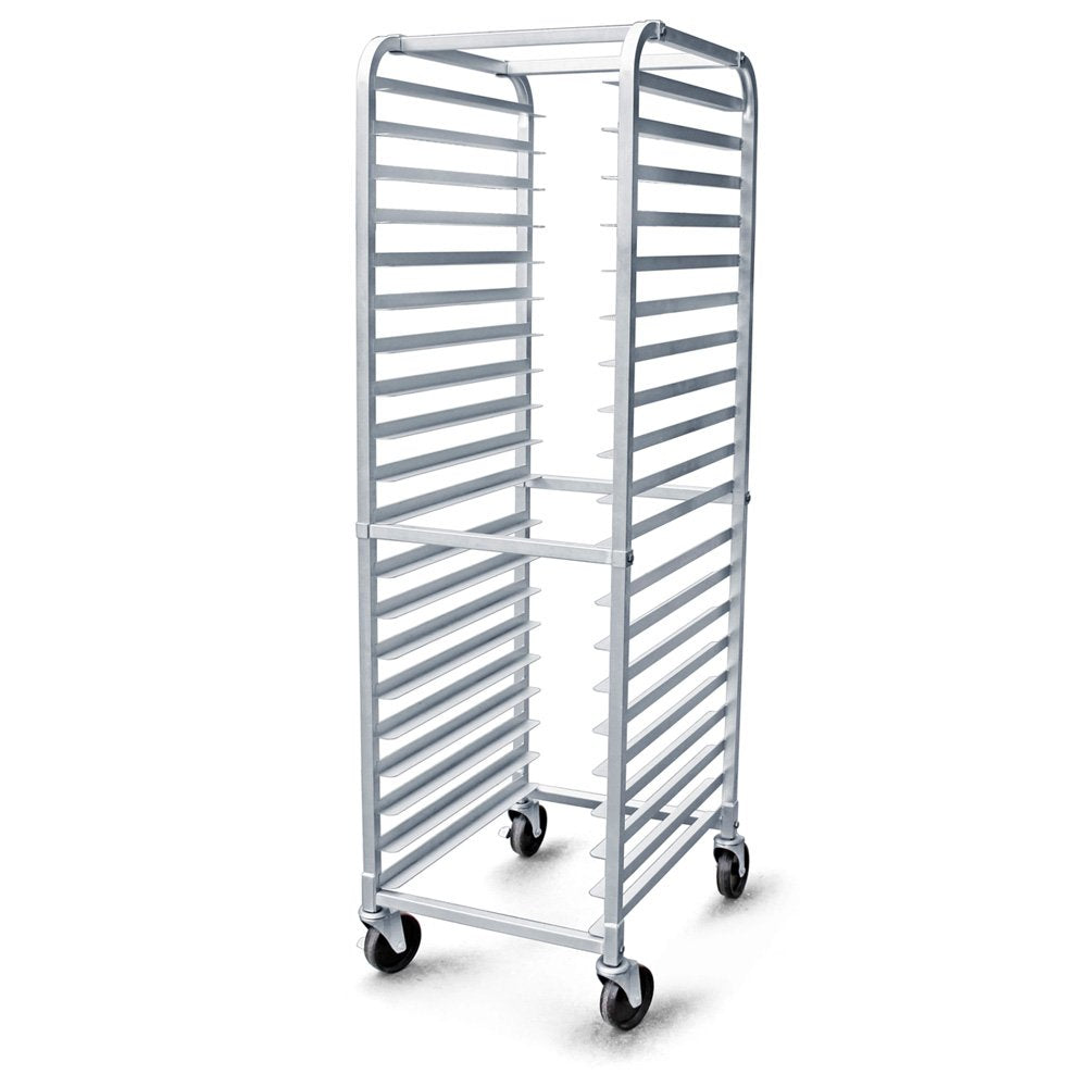 New Star Foodservice 36527 Commercial-Grade Aluminum 20-Tier Sheet Pan/Bun Pan Rack, 26" L x 20" W x 69" H with Brake Wheels Silver