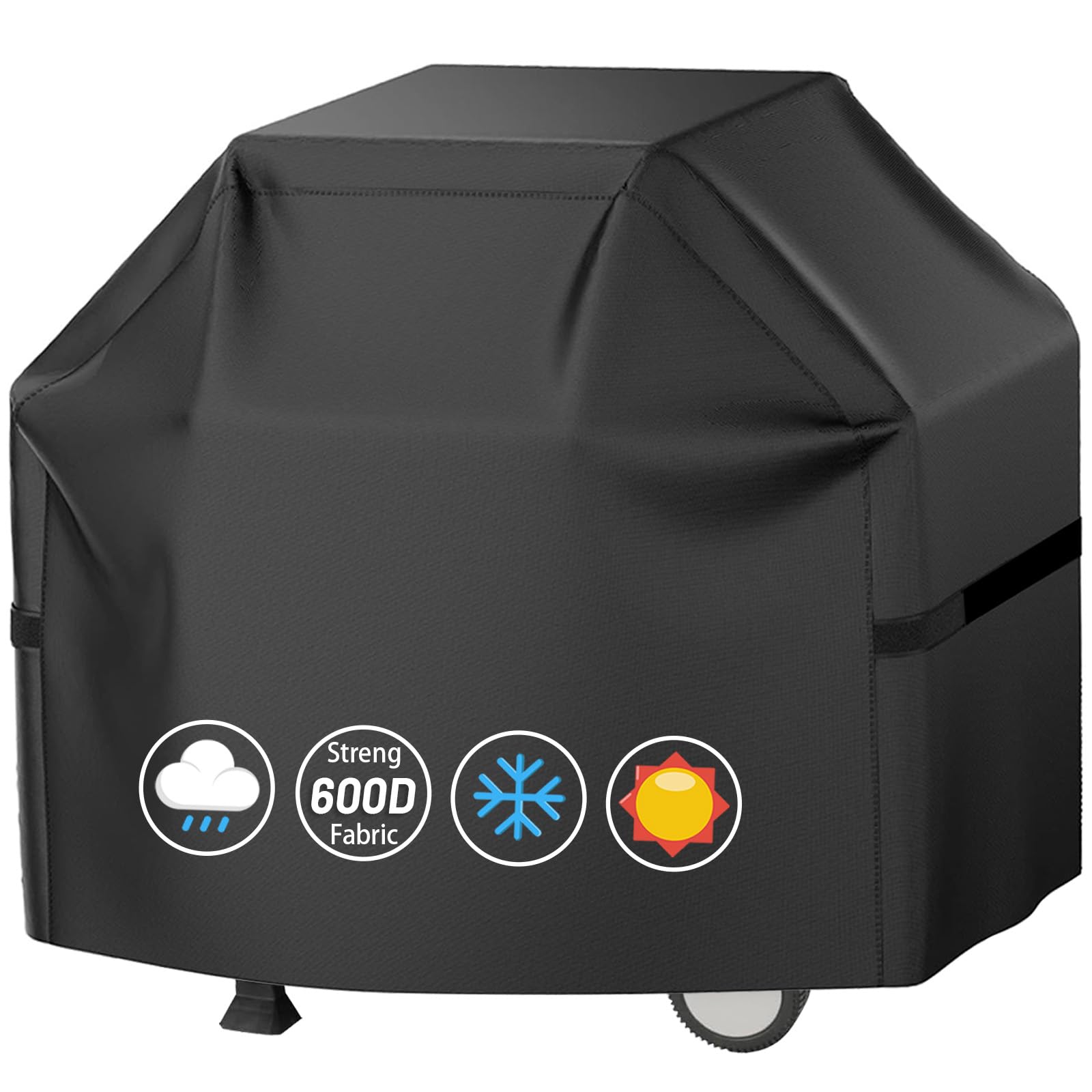Grill Cover 600D Heavy Duty BBQ Grill Cover for Outdoor Grill, Waterproof, Anti-UV, Rip-Proof, Fade Resistant Material, Barbecue Cover with Hook-and-Loop Straps, (52" L x 24" W x 48" H, Black)