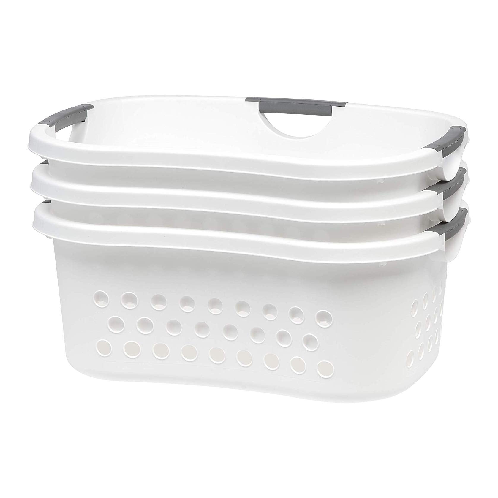 IRIS USA 50L Plastic Hip Hold Laundry Basket with Built-In Comfort Carry Handles, 3-Pack, 1.5 Bushel, Clothes Hamper, Laundry Hamper, Ventilation Holes, for Dorm Laundry Room Bedroom, White