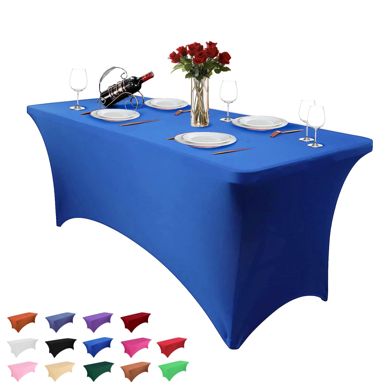 Hussome 4FT Table Cloth for Rectangular Tablecloth Royal Blue Stretch Fitted Table Cover Spandex Tablecloths Table Protector for Event, Cocktail, Wedding, Banquet or Parties