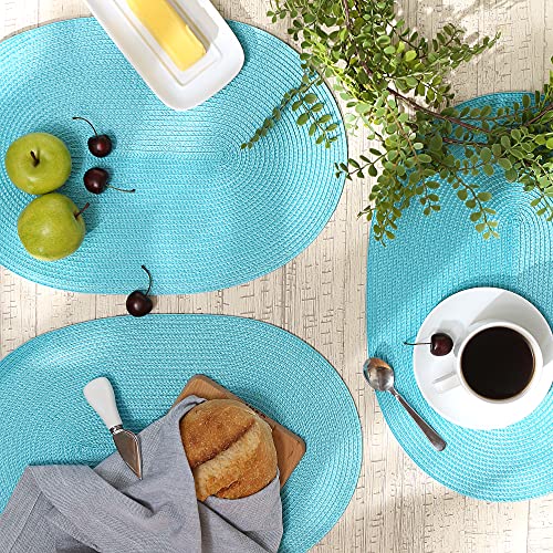 DII Classic Woven Tabletop Collection, Indoor/Outdoor Placemat Set, Oval, 12x18, Aqua, 6 Piece