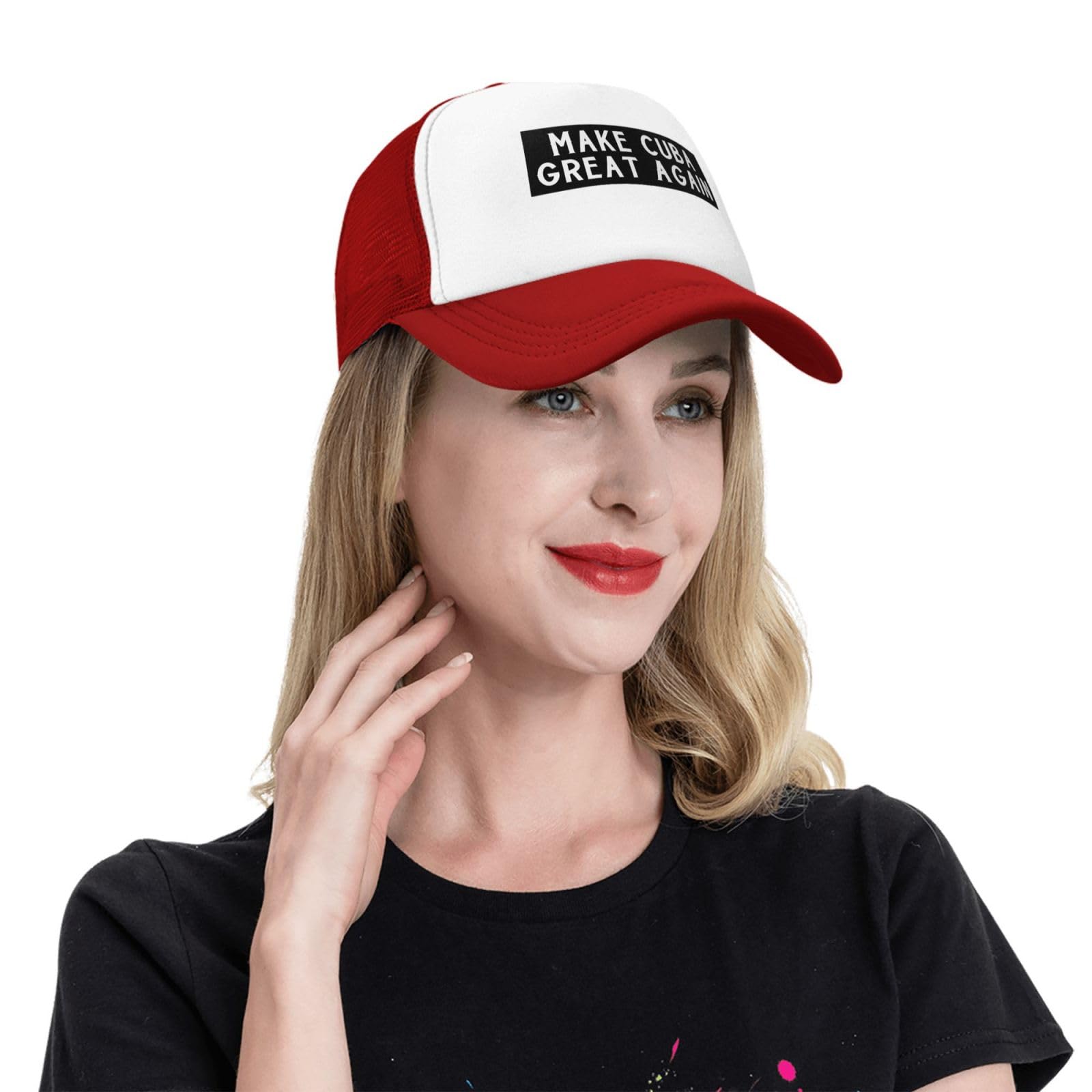 Make Cuba Great Again Mesh Trucker Hat Adjustable Baseball Caps for Men Women Classic Dad Hats,Red