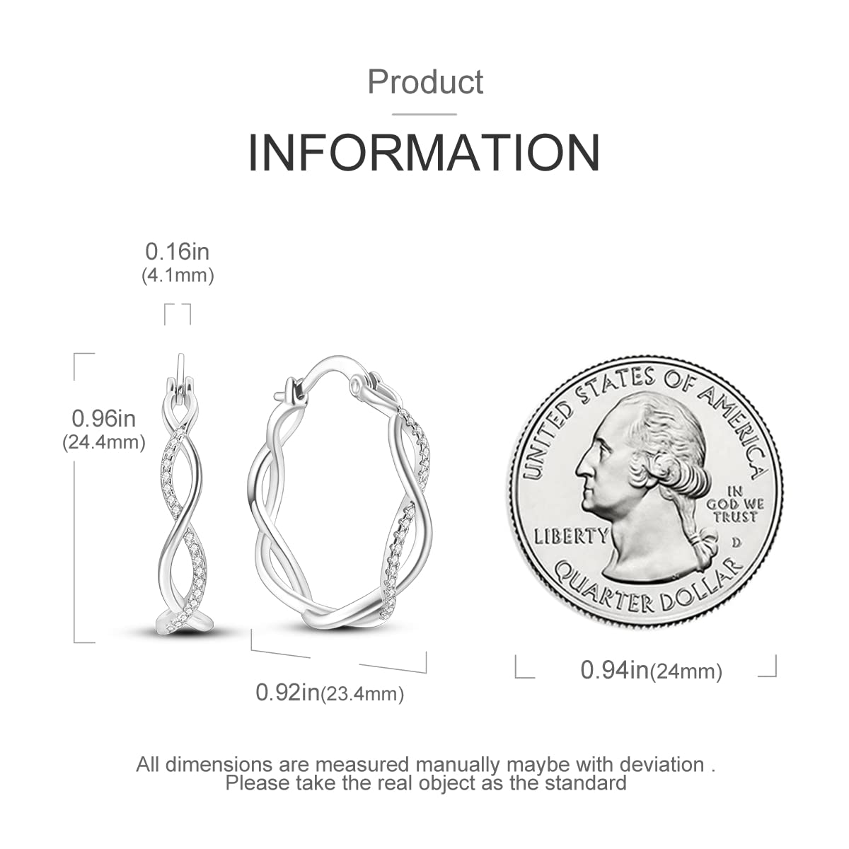 Hapour Twisted Earrings for Women & Girls - 925 Sterling Silver Huggies Hoop Earrings with White Cubic Zirconia, Small Size, Hypoallergenic Minimalist Lightweight Jewelry