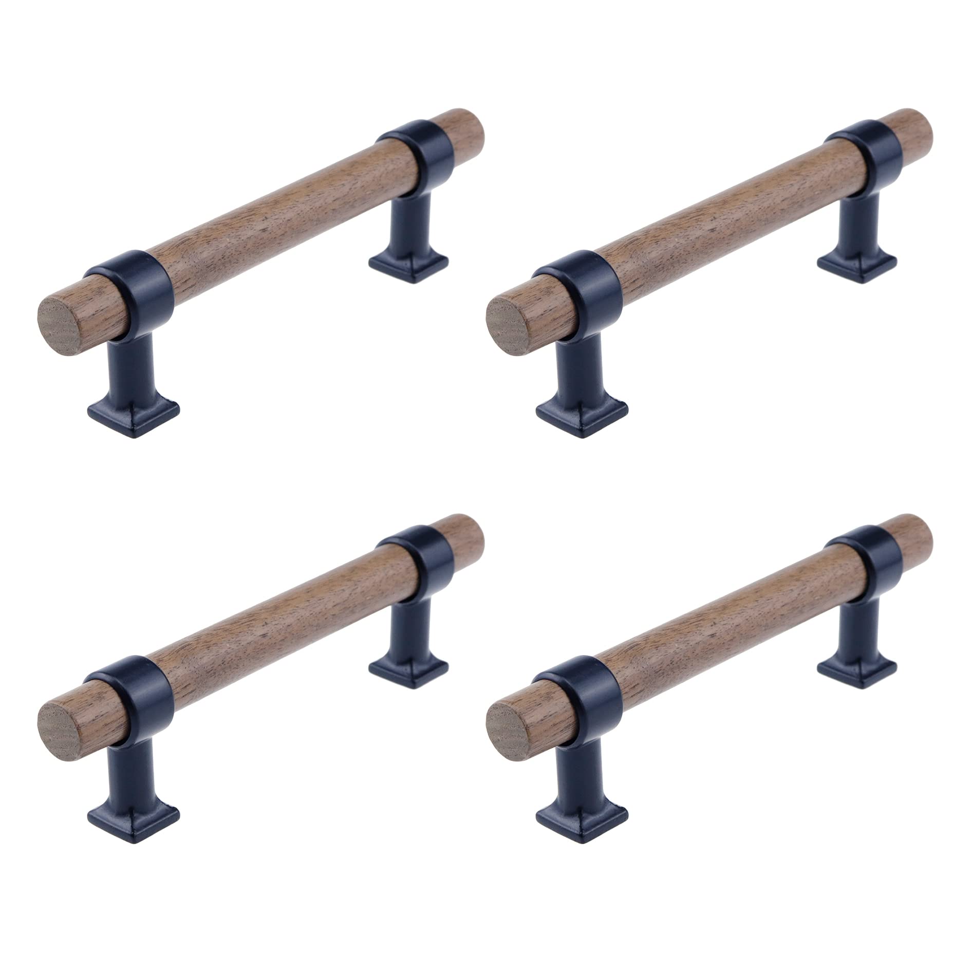 Semetall 4Pcs Walnut Kitchen Wardrobe Cabinet Hardware,Modern Wood Drawer Pulls,Dark Walnut,5.4"/137mm