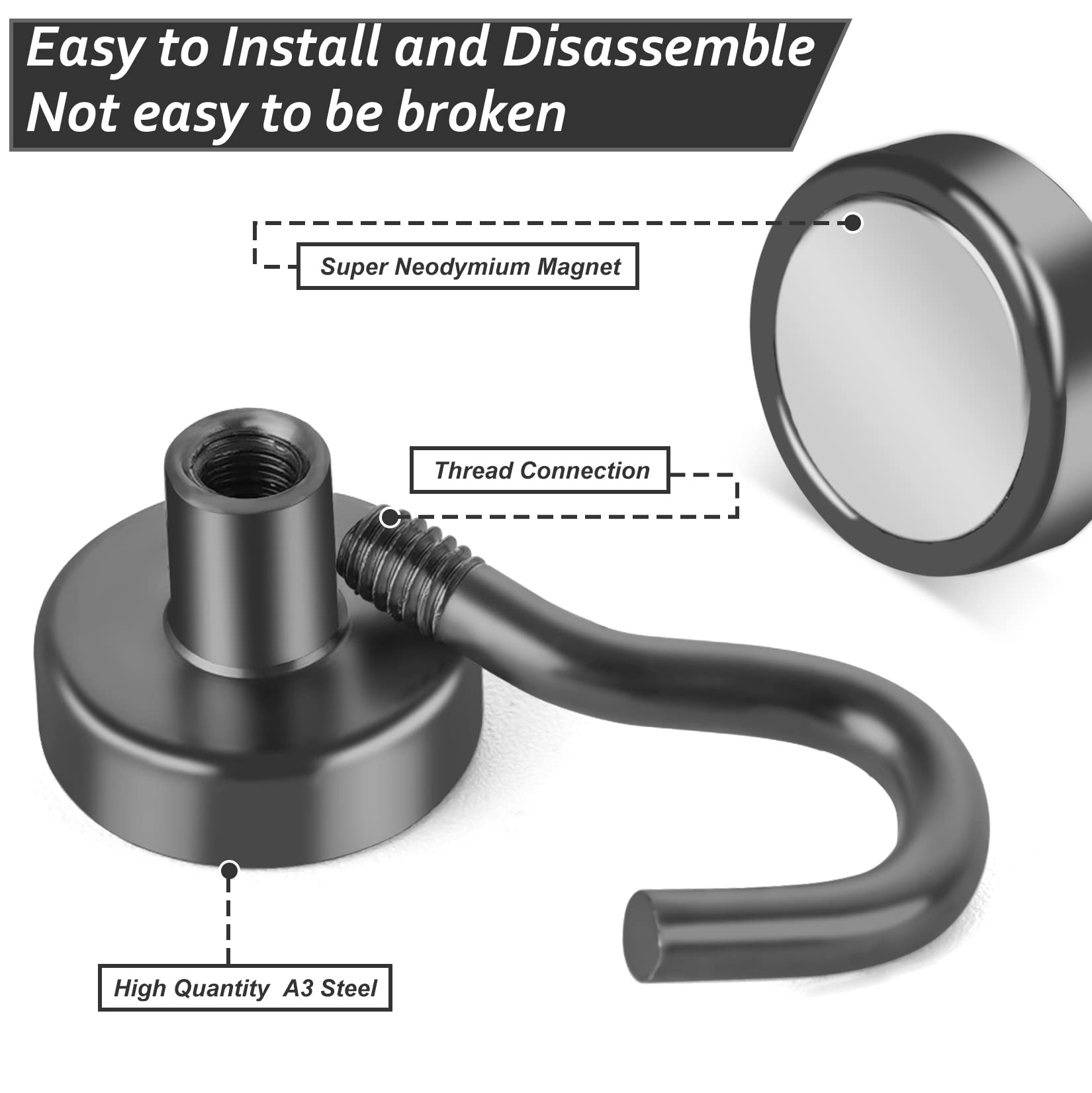 VNDUEEY 10 Pack Black Magnetic Hooks, 22Lbs Strong Magnet Hooks for Hanging, Magnetic Hook Heavy Duty, Fridge Magnets Neodymium with Hooks for Cruise,Classroom, Kitchen, Workplace, Office and Garage