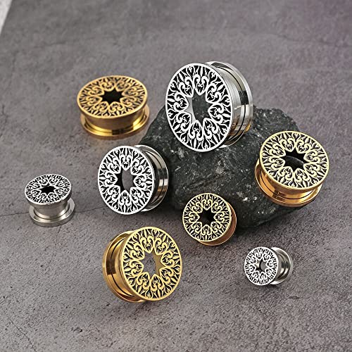 Earblity 2PCS 8mm/0g Gold Rustic Ear Gauges for Stretched Earlobes Basic Ear Plugs Tunnels Hypoallergenic 316 Stainless Steel Ear Body Piercing Jewelry for Women Men