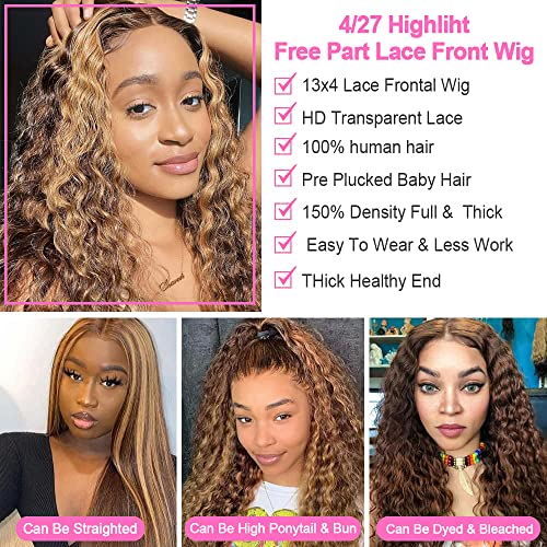 ZLIKE 32inch Ginger Orange Lace Front Wigs Human Hair Hd Frontal Wig 13x6 Wave Wave Wig Lace Frontal Wigs Wet And Wavy Human Hair Curly Lace Frontal Wigs Pre Plucked 150% Density #350 Color