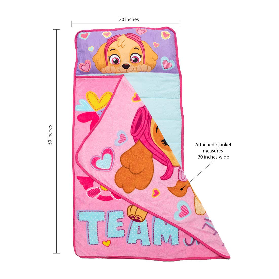 Paw Patrol Team Skye Toddler Nap-Mat Set - Includes Pillow and Plush Blanket – Great for Girls Napping During Daycare or Preschool - Fits Toddlers, Pink