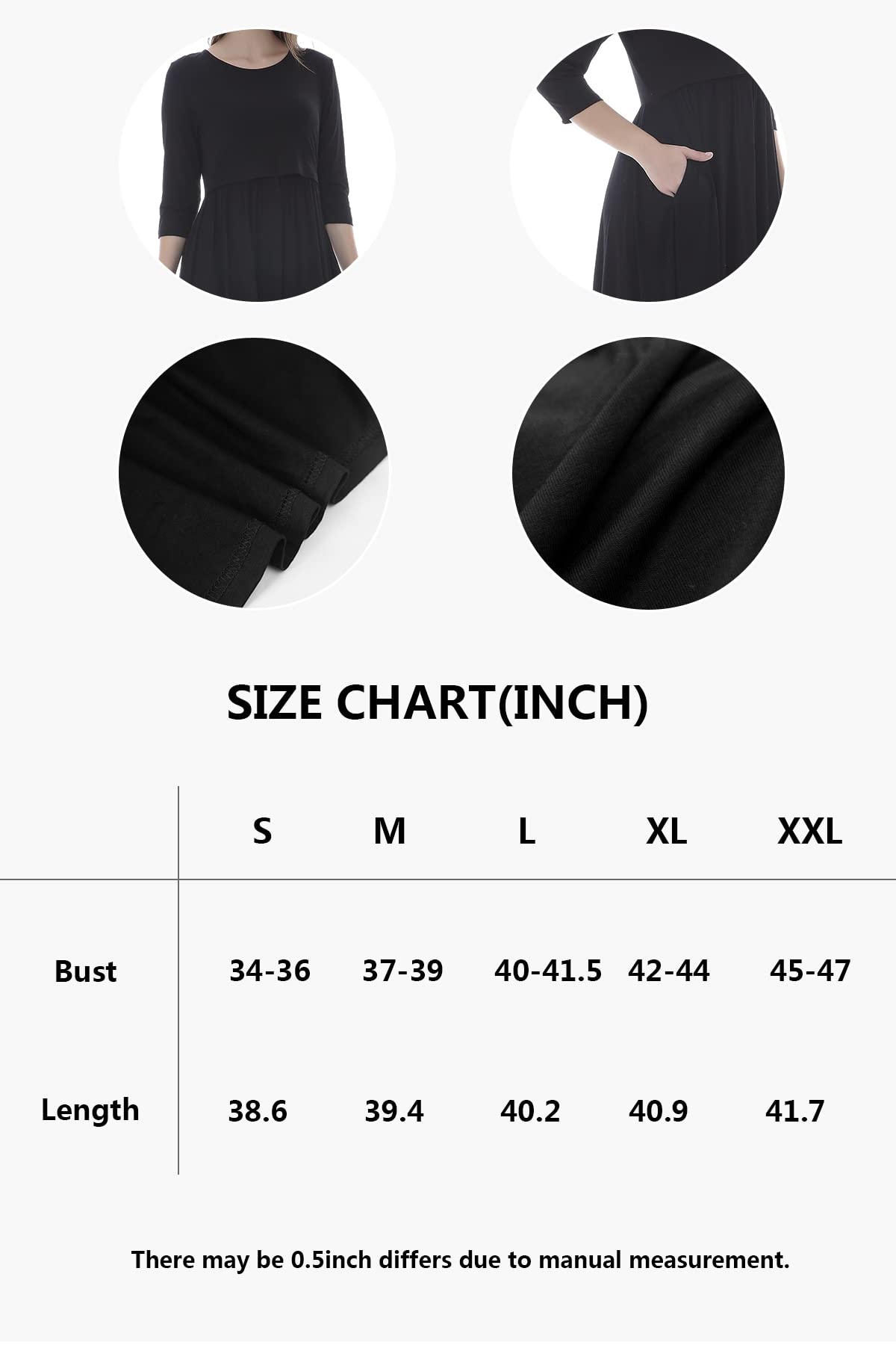 Smallshow Women's Maternity Nursing Dress 3/4 Sleeve Dress for Breastfeeding Medium White Stripe-Deep Grey