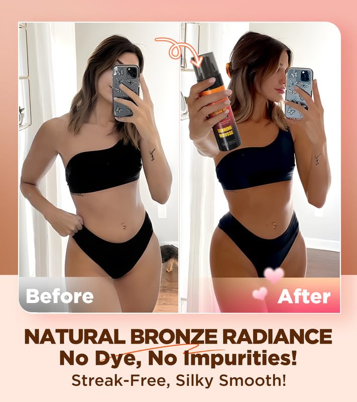 Ultra Natural Bronze Self Tanner Mousse, Flawless Self Tan Streak-Free with Coconut Oil for Hydrating, Vegan Self Tanning Foam No Fake Tan Smell, Long-Lasting Sunless Tanner(Bronze,6.7Fl Oz)