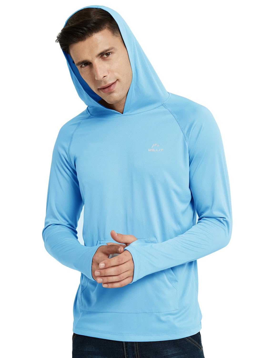 Willit Men's UPF 50+ Sun Protection Hoodie Shirt Long Sleeve Rash Guard Fishing SPF Outdoor UV Shirt Lightweight Pocket Blue XXXL