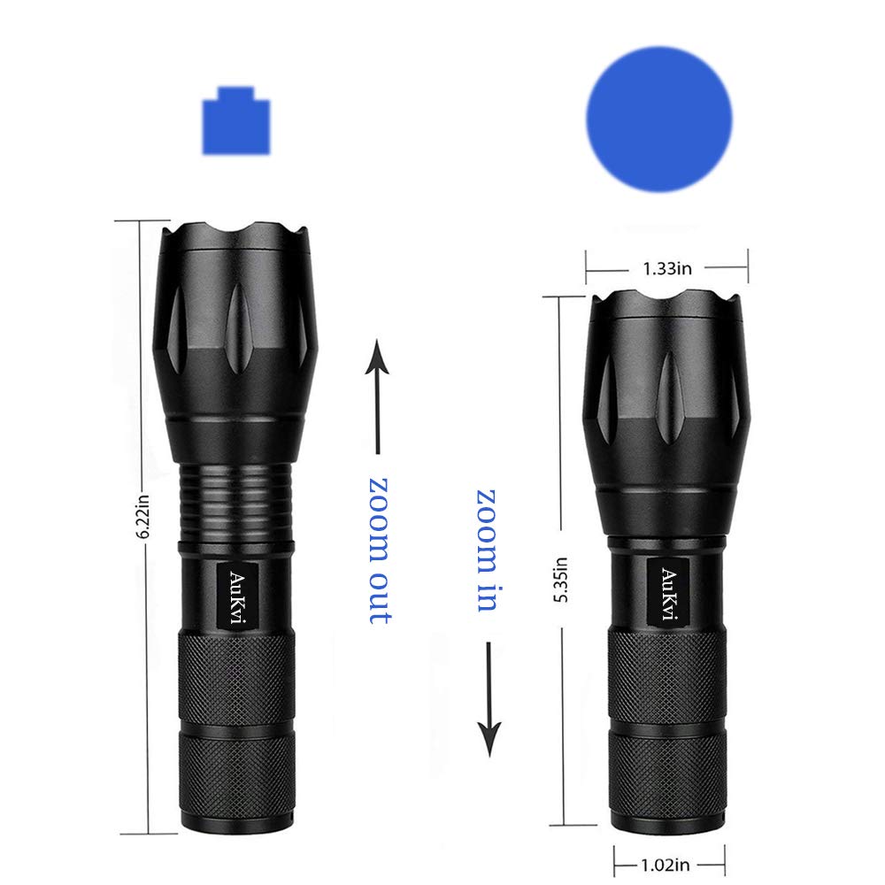 AuKvi 2 Pcs Powerful Blue Light Flashlight Single Mode Long Range LED Blue Flashlight for Night Fishing Hunting