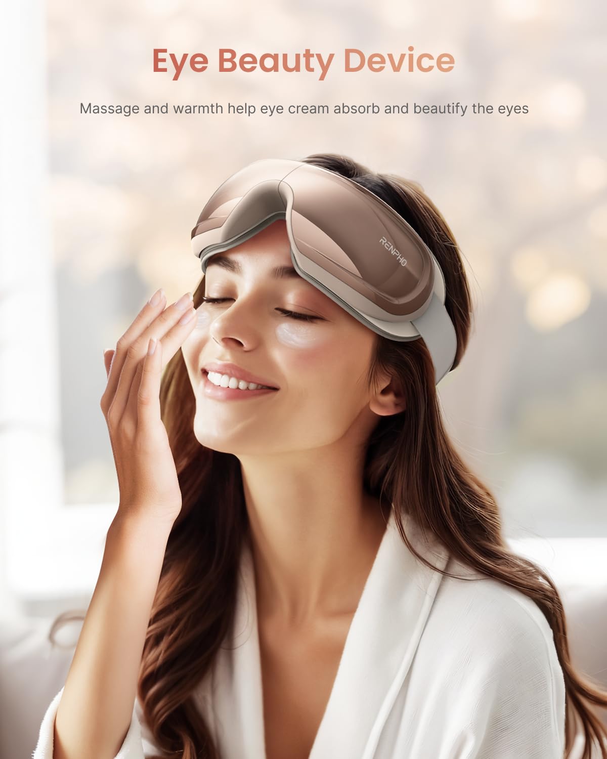 RENPHO Eye Massager with Heat and Cooling, Birthday Valentine's Day Gifts for Women, Eyeris 3 Rosé Eye Massager FSA HSA, Eye Sleep Mask with Voice Control & Ice Pack for Eye Care, Eye Strain, Stye Eye