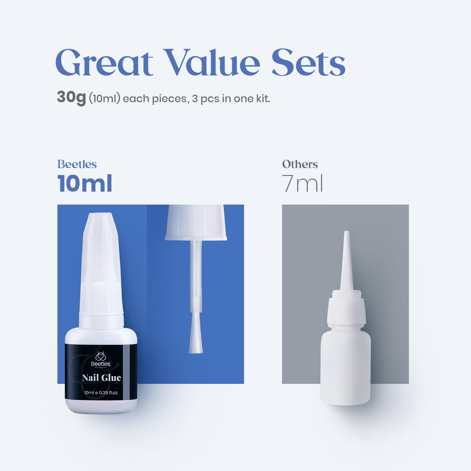 Beetles Nail Glue for Acrylic Nails, Nail Tips & Press On Nails (10Ml) 3 Pcs Super Strong Brush in Nail Glue for Press On Nails Quick Dry Nail Adhesive Bond Nail Tips Glue Fake Nails Gift for Women
