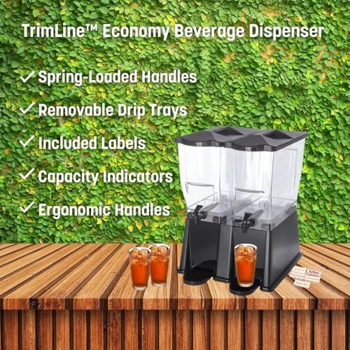 Carlisle FoodService Products Trimline Double Base Rectangular Beverage Dispensers with Spigot for Catering, Buffets, Restaurants, Polycarbonate (Pc), 2 x 3.5 Gallons, Black