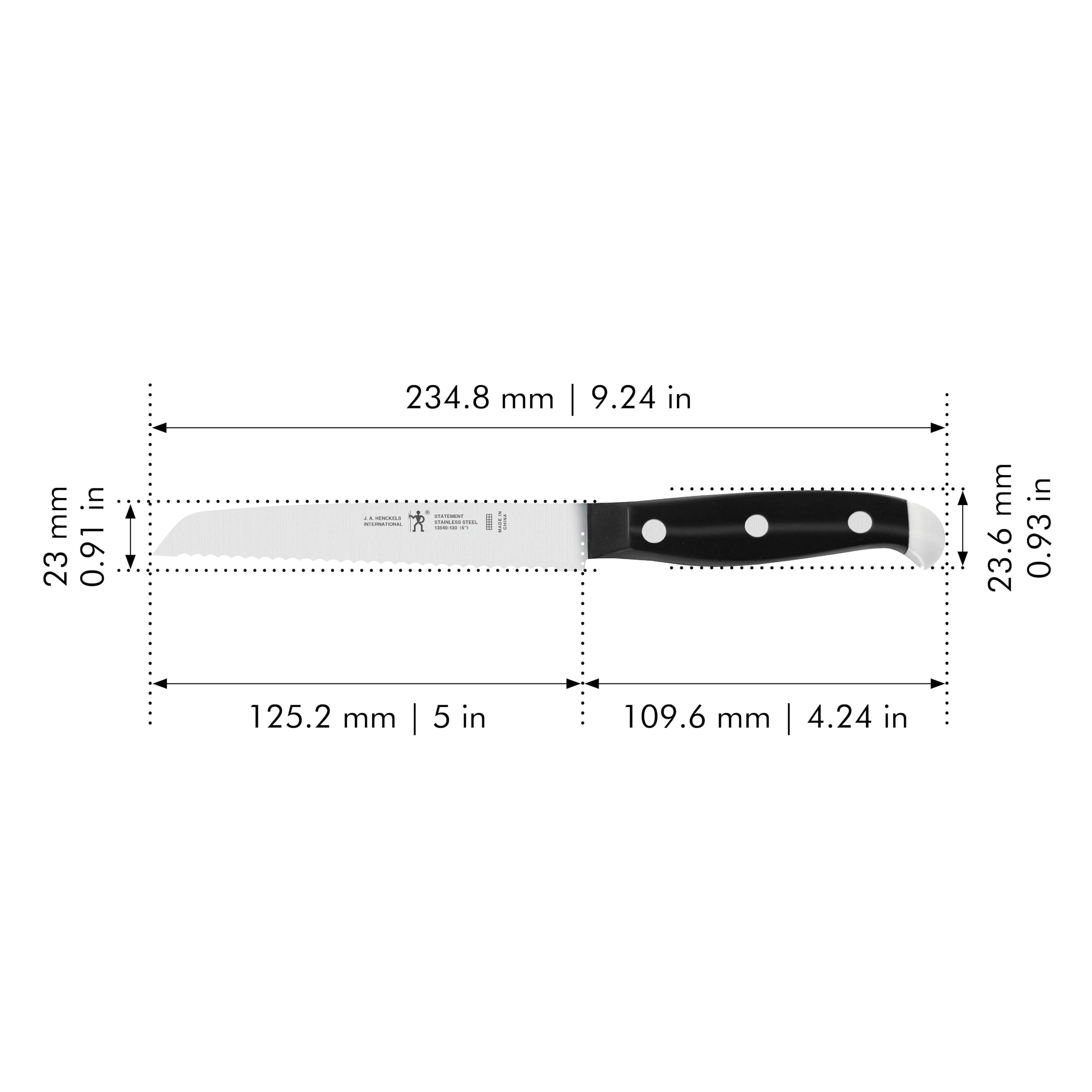 HENCKELS Statement Razor-Sharp 5-inch Serrated Utility Knife, Tomato Knife, German Engineered Informed by 100+ Years of Mastery, Black/Stainless Steel