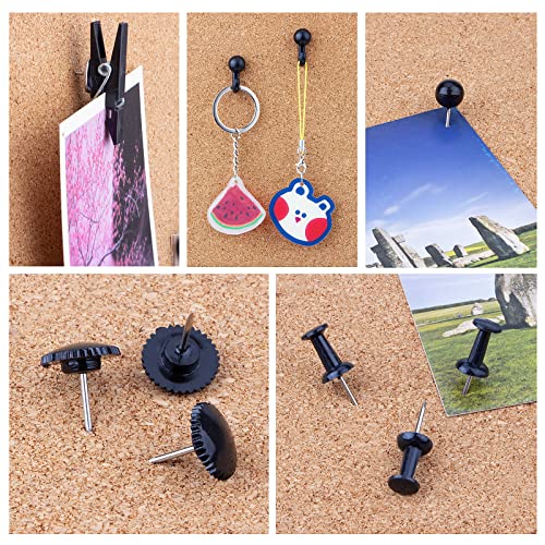 Black Push Pins Set, 5 Styles 140-count Thumb Tacks Map Pins, Steel Point and Dark Plastic Head Pushpins Black Thumbtacks for Cork Board Bulletin Boards (Black-140pcs)