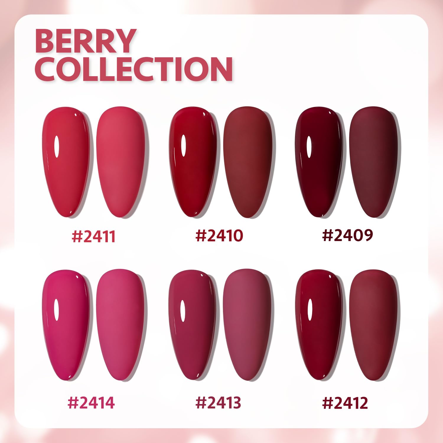 GAOY Berry Collection Gel Nail Polish for Christmas Nails, Hot Pink Burgundy Red Cherry Magenta Nails Gel Polish Kit for Salon Gel Manicure and Nail Art DIY at Home
