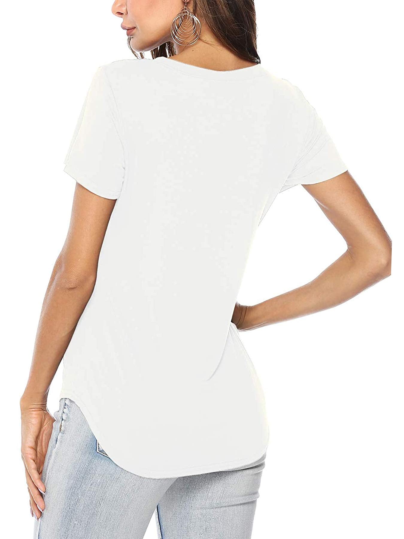 DittyandVibe Women's Short Sleeve V Neck Criss Cross T-Shirt Tops (White,M)