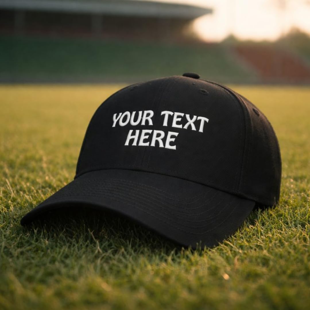 Baseball Cap Custom Personalized Text Acrylic Dad Hats for Men & Women Strap Closure Black