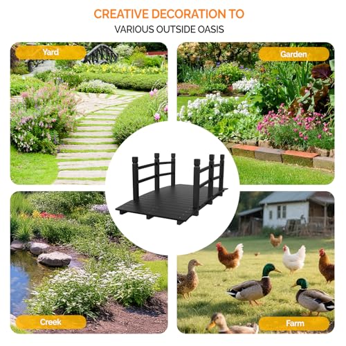 VINGLI Garden Bridge, Classic Wooden Arch with Safety Rails Footbridge (Black, 5 ft)