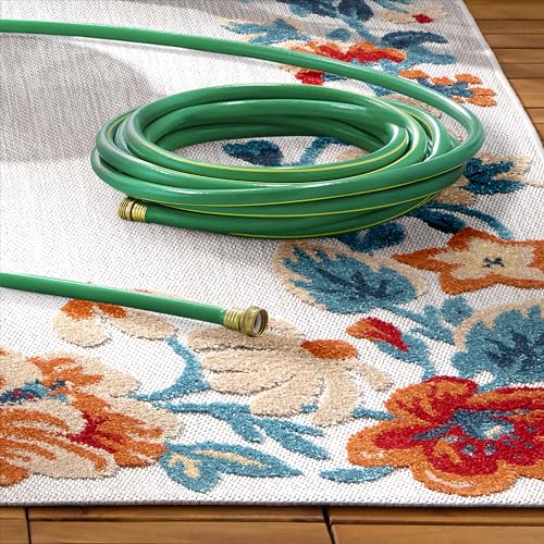 TOWN & COUNTRY EVERYDAY Hibiscus Bloom Border Modern Floral Indoor Outdoor Area Rug, UV Fade Resistant, High-Low Pile, Grey/Red/Blue, 3'11"x5'2"