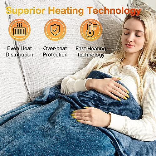 WOOMER Electric Heated Throw Blanket, Soft Faux Fur Fast Heating Blanket, 4 Heating Levels & 4 Hours Auto Off (50"x 60"), Machine Washable, Over-Heat Protection, ETL Certification