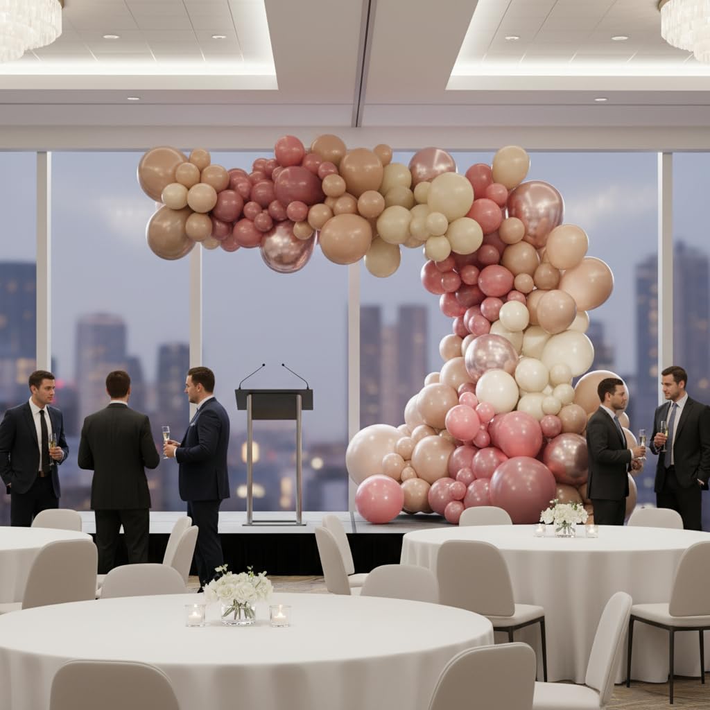 Balloon Garland Arch Kit – 146 Pcs Dusty Pink, White Sand, Nude & Rose Gold Balloons &Baby Shower Boxes with Letters – White Boxes with Rose Gold, Dusty Pink, Sand & White Balloons