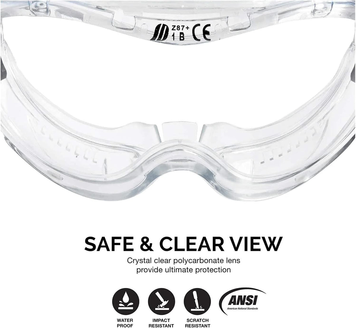Neiko Pro 53875B Clear Protective Lab Safety Goggles, Chemistry Lab Goggles, Scientific, Construction Goggles, Contractor, Woodworking, Anti-Fog and Splash, Includes Indirect Vent for Men and Women