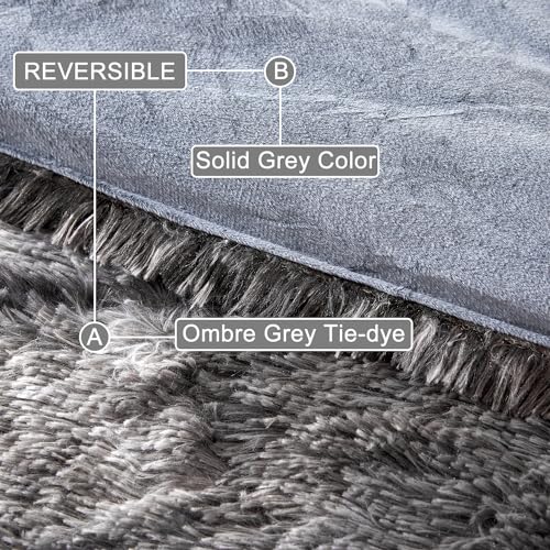 WINLIFE Shaggy Comforter Set Twin Grey for Boys Teens Faux Fur Bedding Sets Flannel Furry Comforter Plush Comforter Sets Gradient Ombre Tie Dye Bed Sets (3Pcs, Twin, Dark Grey)