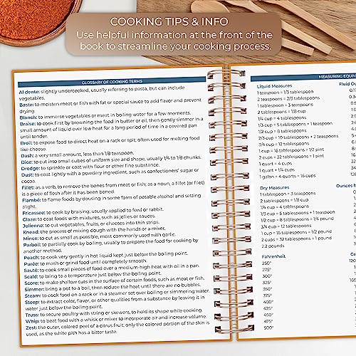 Clever Fox Recipe Book Spiral – Blank Family Cookbook – Empty Cooking Journal – Notebook Organizer to Write In Recipes – Large (Amber Yellow)