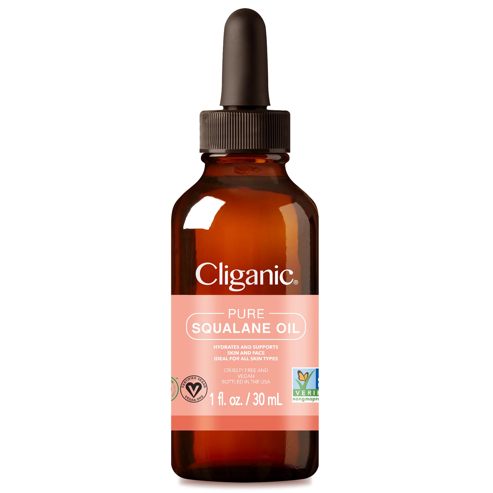 Cliganic Pure Squalane Oil for Skin & Hair (1oz) - Non-GMO Verified, Natural Plant-Derived Face Moisturizer