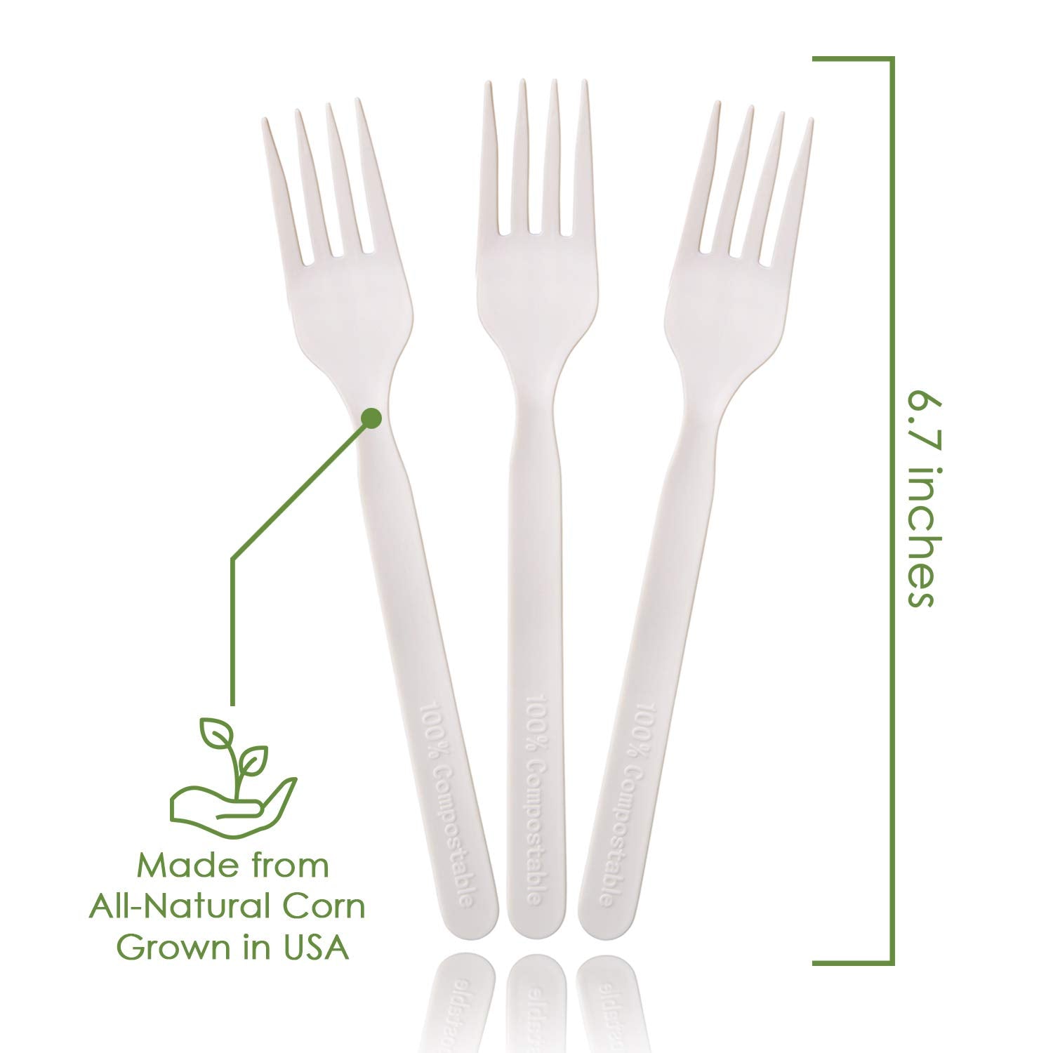 Ecovita 100% Compostable Forks - 500 Large Disposable Utensils (7 in.) Bulk Size Eco Friendly Durable and Heat Resistant Alternative to Plastic Forks with Convenient Tray