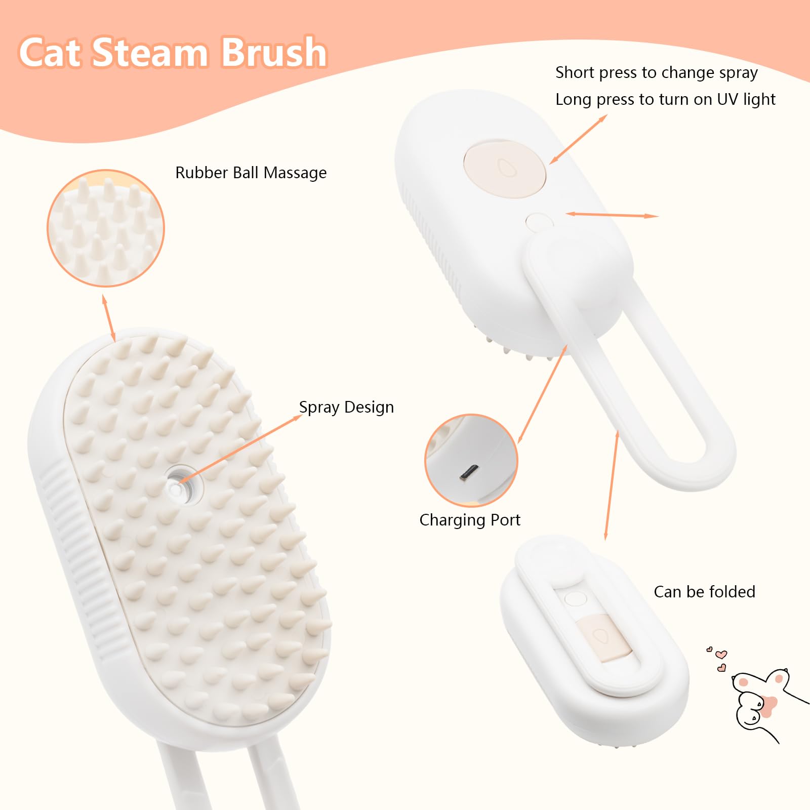 4 in 1 Cat Steam Brush for Shedding, 2025 Rechargeable Pet Steam Brush With 360 Rotating Arm, Massage, Cleaning, Shedding & Combing Multifunctional Hair Removal Comb for Cats Dogs (Beige)