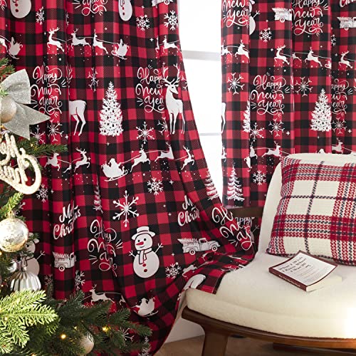 PANELSBURG Christmas Kitchen Window Curtains Over Sink,Red 45 Inch Length Cute Buffalo Plaid Cafe Blackout Short Curtains for Small Bathroom Window Living Room,Cortinas de Navidad Cocina para Sala