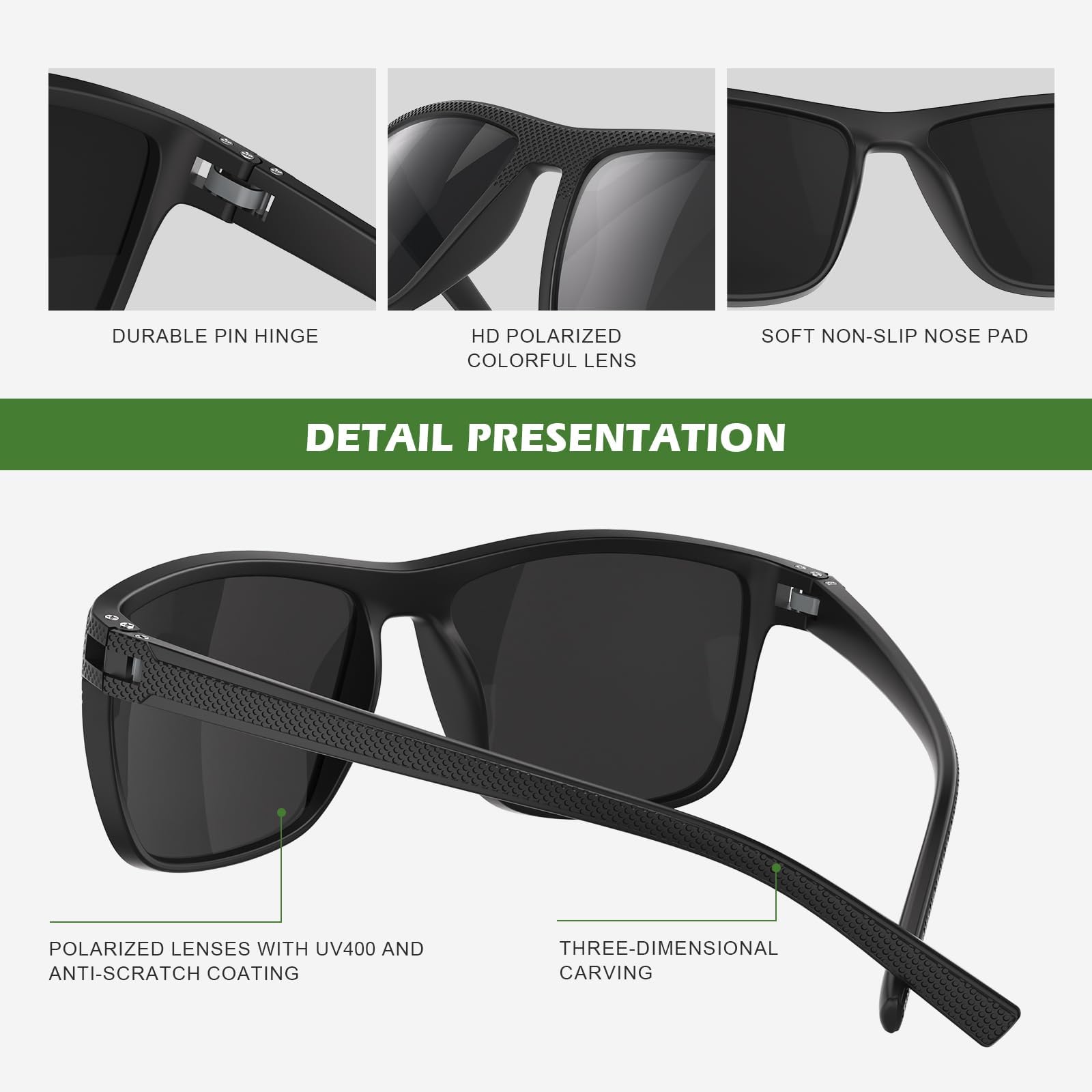 Fanshen Polarized Sunglasses for Men Women, UV Protection Lightweight Mens Sun Glasses for Driving Fishing Golf Cycling (Black&Ice Blue&Red)